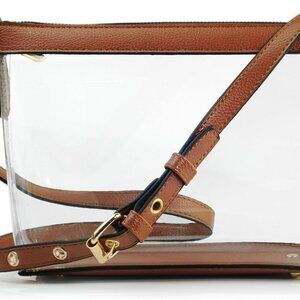 Clear Zipper Cross Body Bag with Vegan Leather Trim